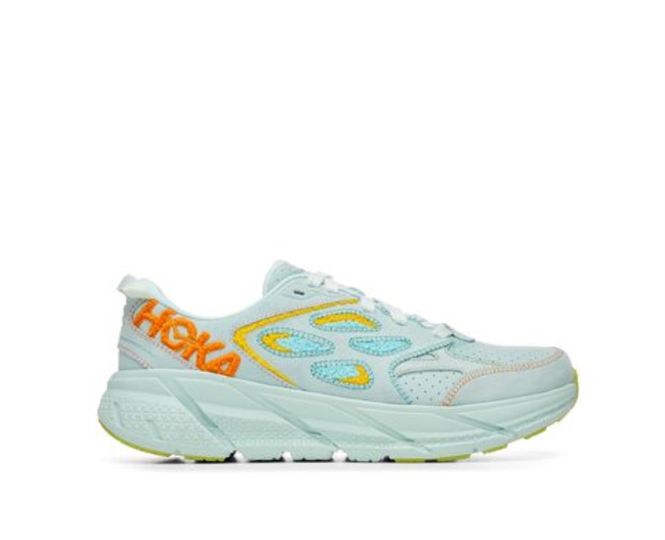 Hoka Clifton L Embroidery Blue Glass Radiant Yellow