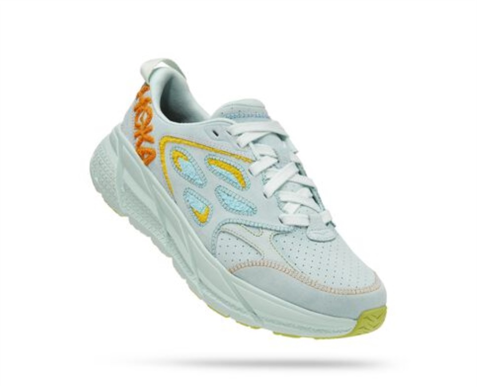 Hoka Clifton L Embroidery Blue Glass Radiant Yellow