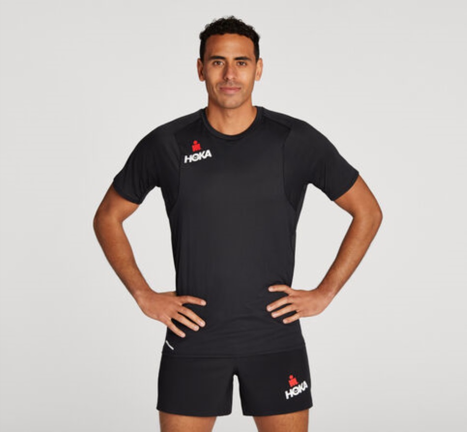 Hoka Glide Short Sleeve Black White Ironman Red